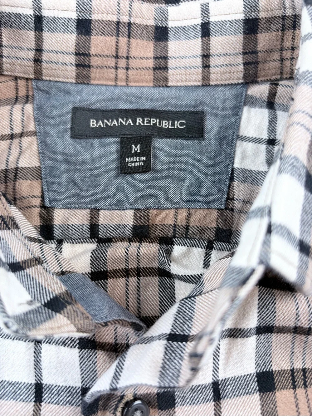 Banana Republic Tan & White Plaid Button-Down Shirt